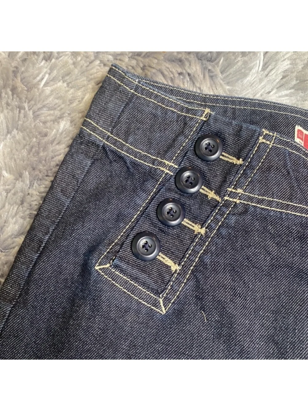 Undisclosed Brand Dark Blue Denim Mini Skirt with Button Accent